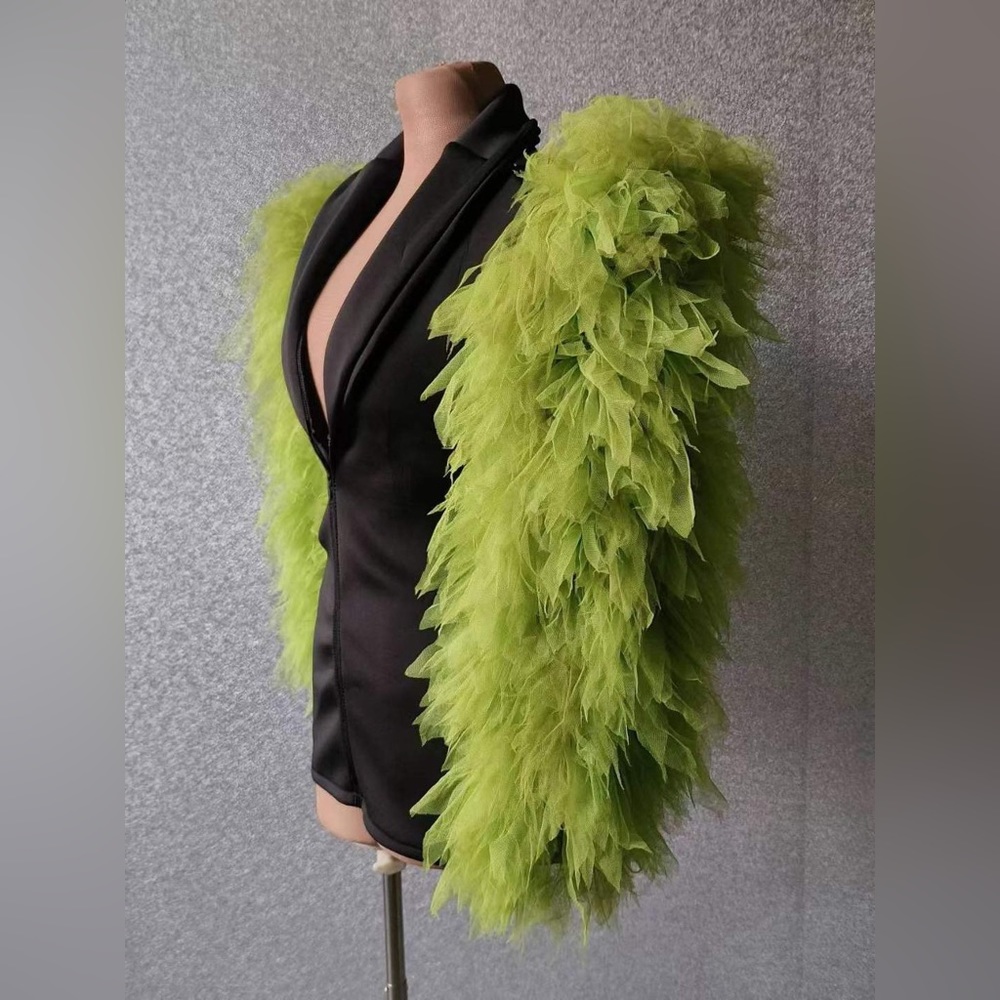 Zip Blazer Minidress with Green Tulle Sleeves Ready to ship ( Custom Colors) - Picture 4 of 5